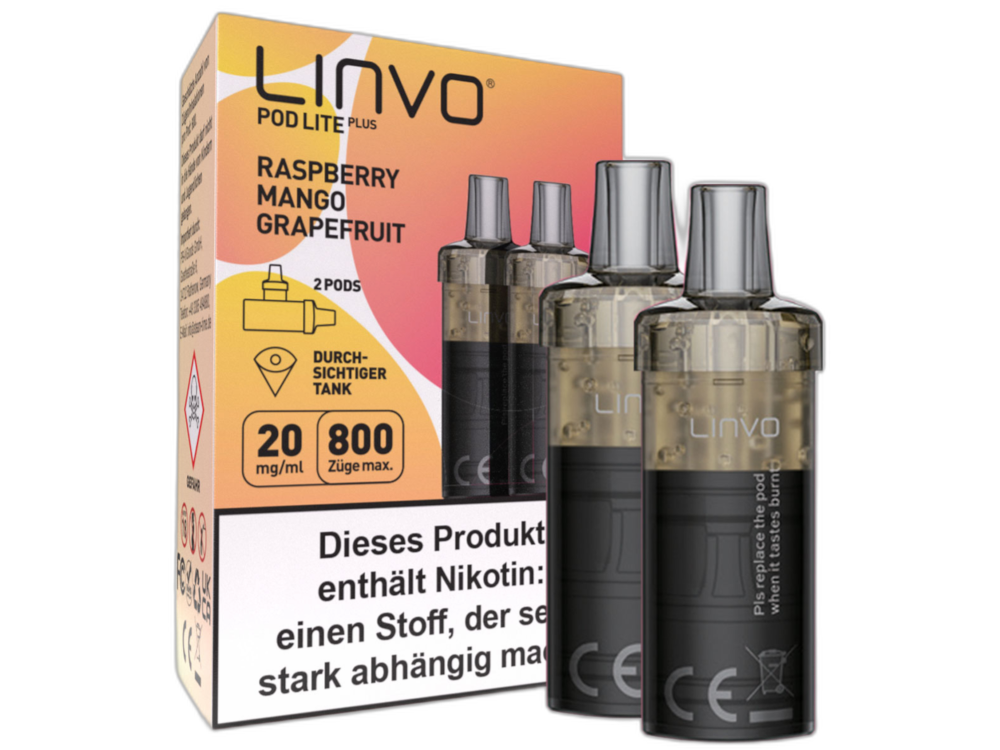 Linvo - Pod Lite Plus Cartridge Raspberry Mango Grapefruit 20 mg/ml (2 Stück pro Packung) 300er Packung