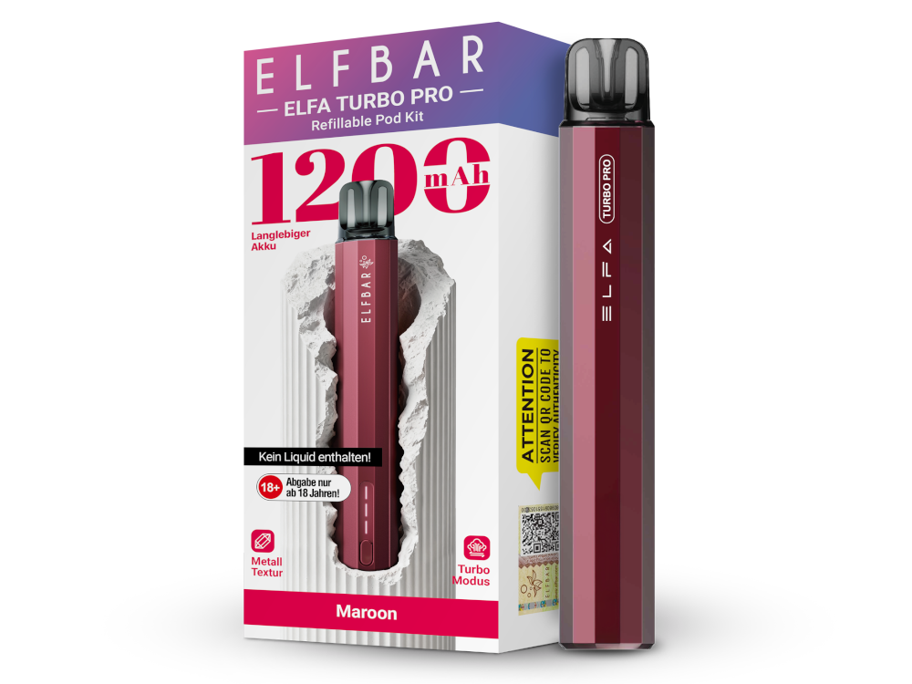 Elfbar - Elfa Turbo Pro E-Zigaretten Set Maroon 100er Packung