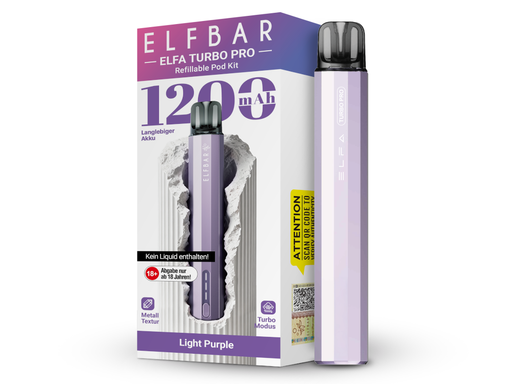 Elfbar - Elfa Turbo Pro E-Zigaretten Set Light Purple 100er Packung