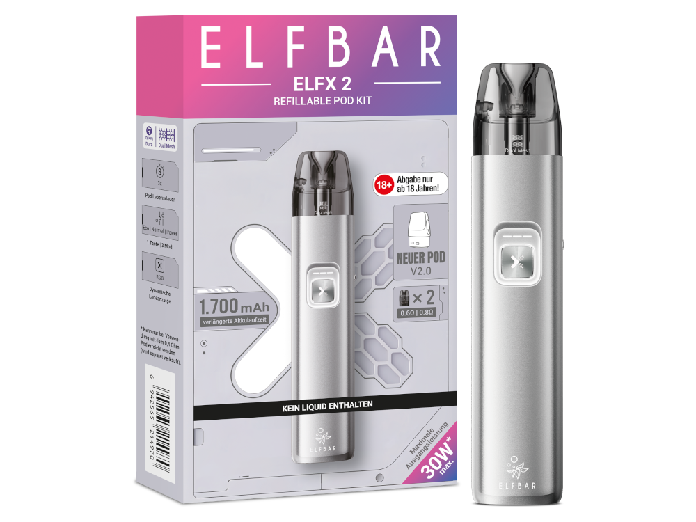 Elfbar - Elfx 2 E-Zigaretten Set Titanium Silver 10er Packung