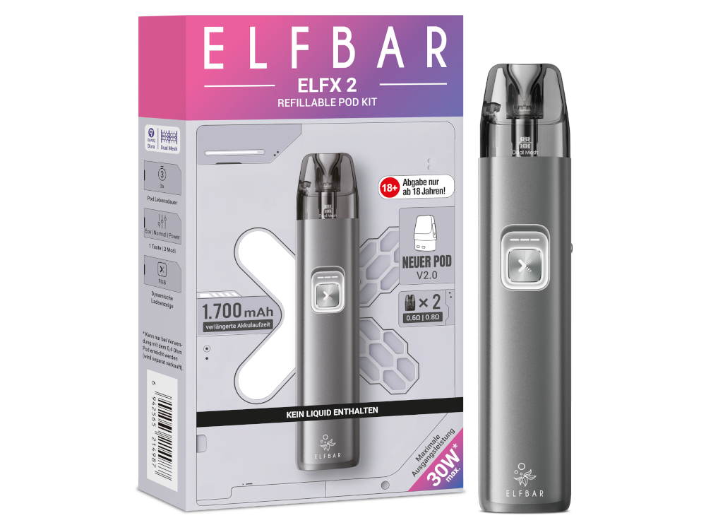 Elfbar - Elfx 2 E-Zigaretten Set Space Grey 100er Packung