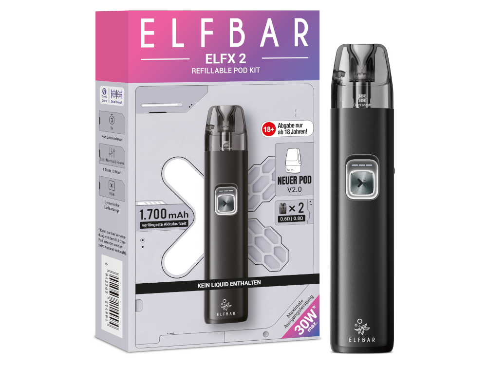 Elfbar - Elfx 2 E-Zigaretten Set Matte Black 10er Packung