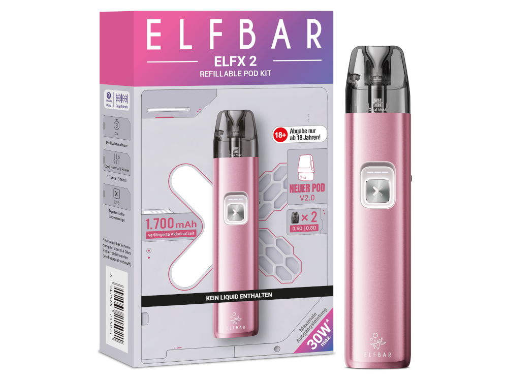 Elfbar - Elfx 2 E-Zigaretten Set Berry Pink 10er Packung