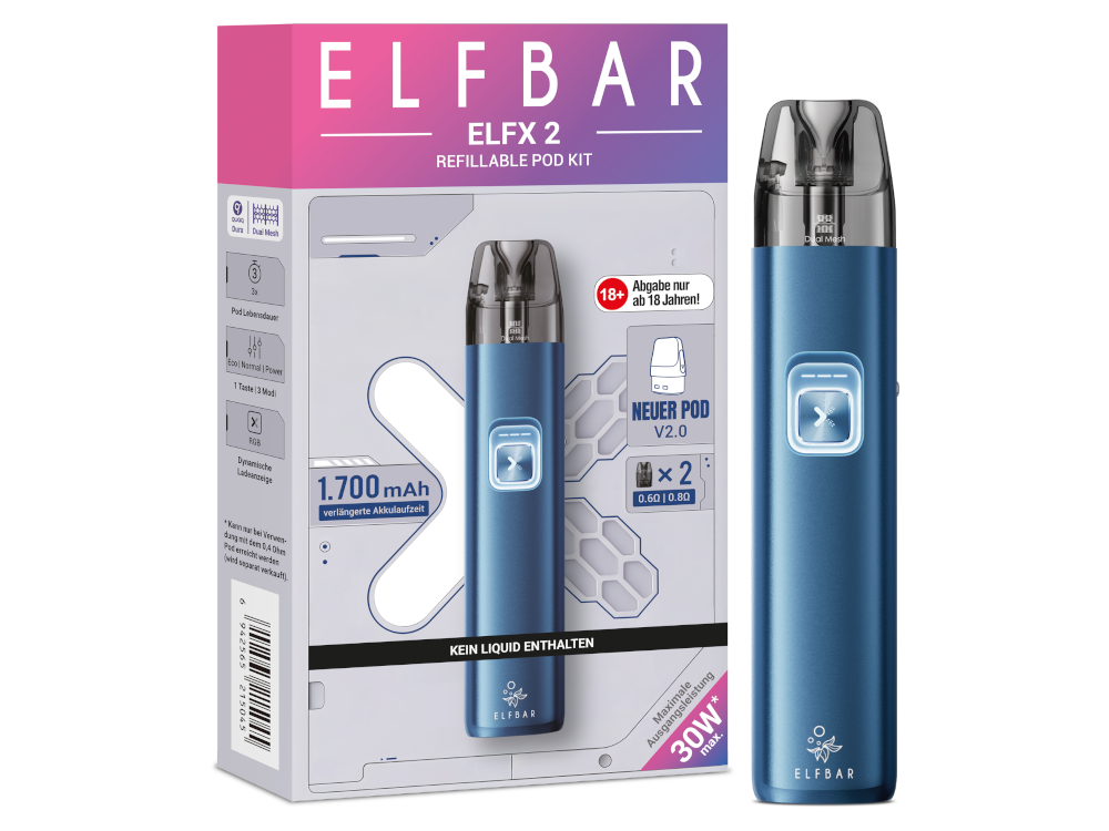 Elfbar - Elfx 2 E-Zigaretten Set Ocean Blue 10er Packung