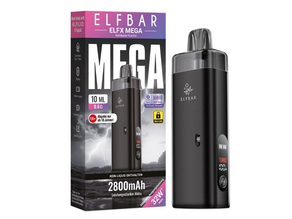 Elfbar - Elfx Mega E-Zigaretten Set Black 100er Packung