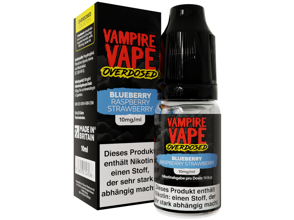Vampire Vape - Overdosed - Blueberry Raspberry Strawberry - Nikotinsalz Liquid 10 mg/ml 10er Packung
