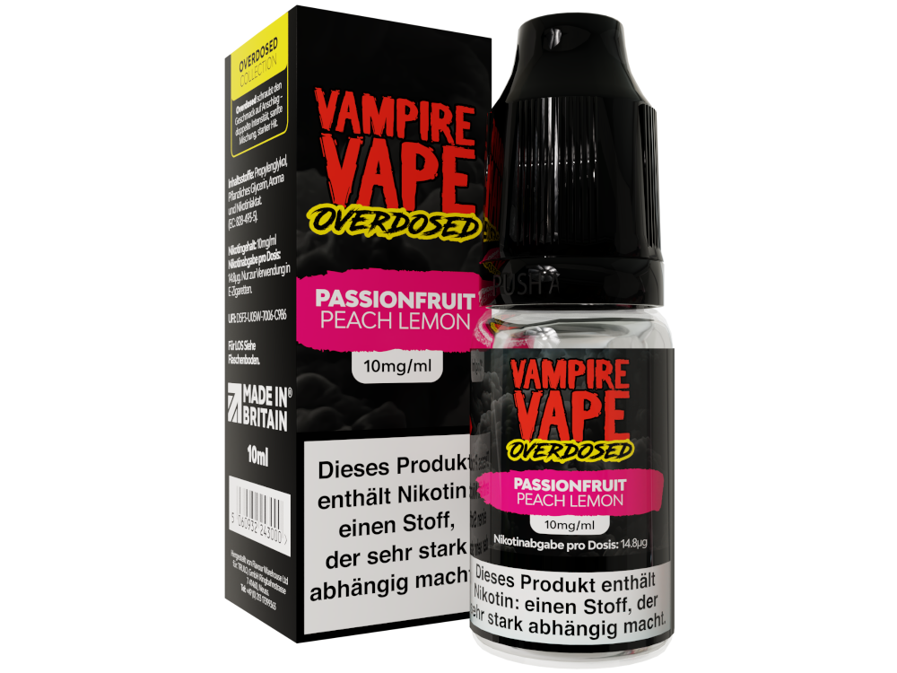 Vampire Vape - Overdosed - Passionfruit Peach Lemon - Nikotinsalz Liquid 10 mg/ml 10er Packung
