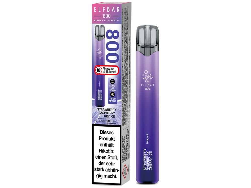 Elfbar 800 Einweg E-Zigarette - Strawberry Raspberry Cherry Ice 20 mg/ml 400er Packung