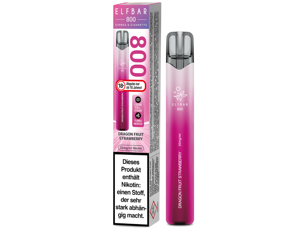 Elfbar 800 Einweg E-Zigarette - Dragon Fruit Strawberry 20 mg/ml 400er Packung