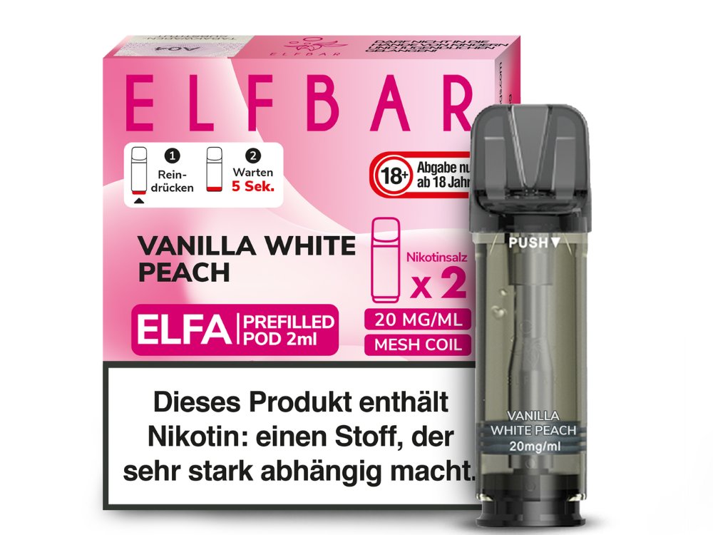Elfbar - Elfa Pod Vanilla White Peach 20 mg/ml (2 Stück pro Packung) 400er Packung