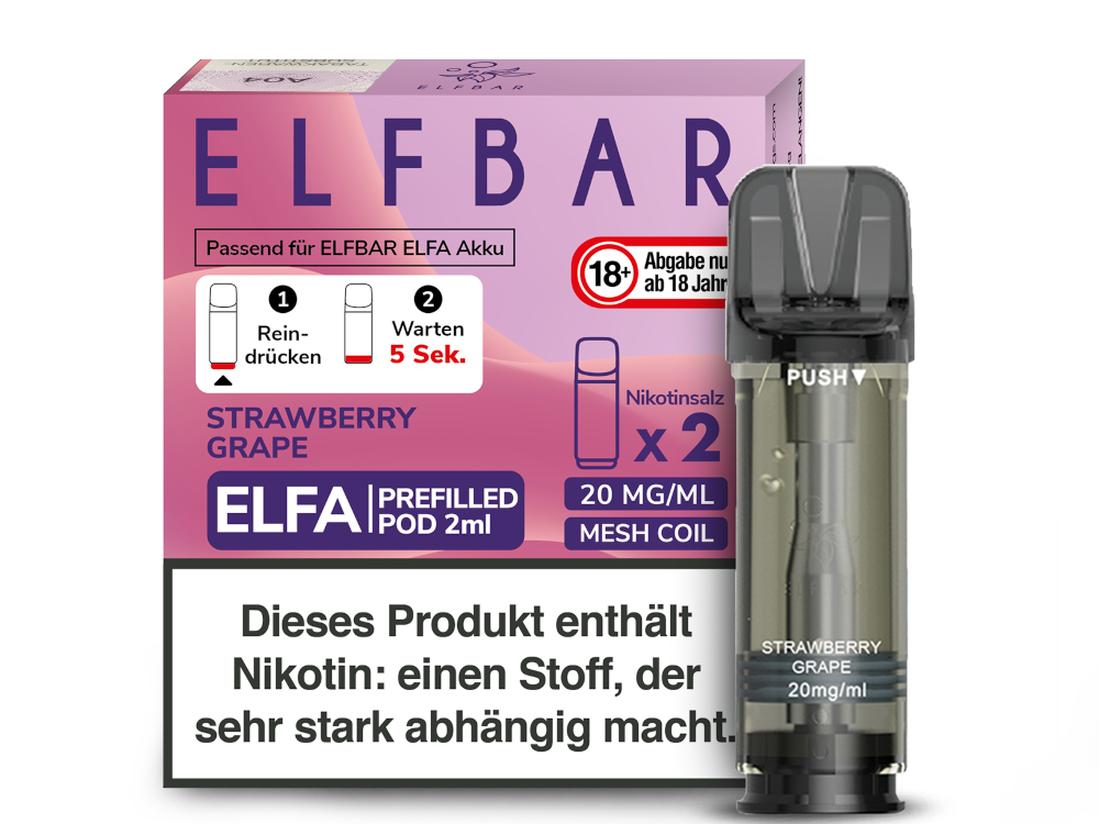 Elfbar - Elfa Pod Strawberry Grape 20 mg/ml (2 Stück pro Packung) 400er Packung