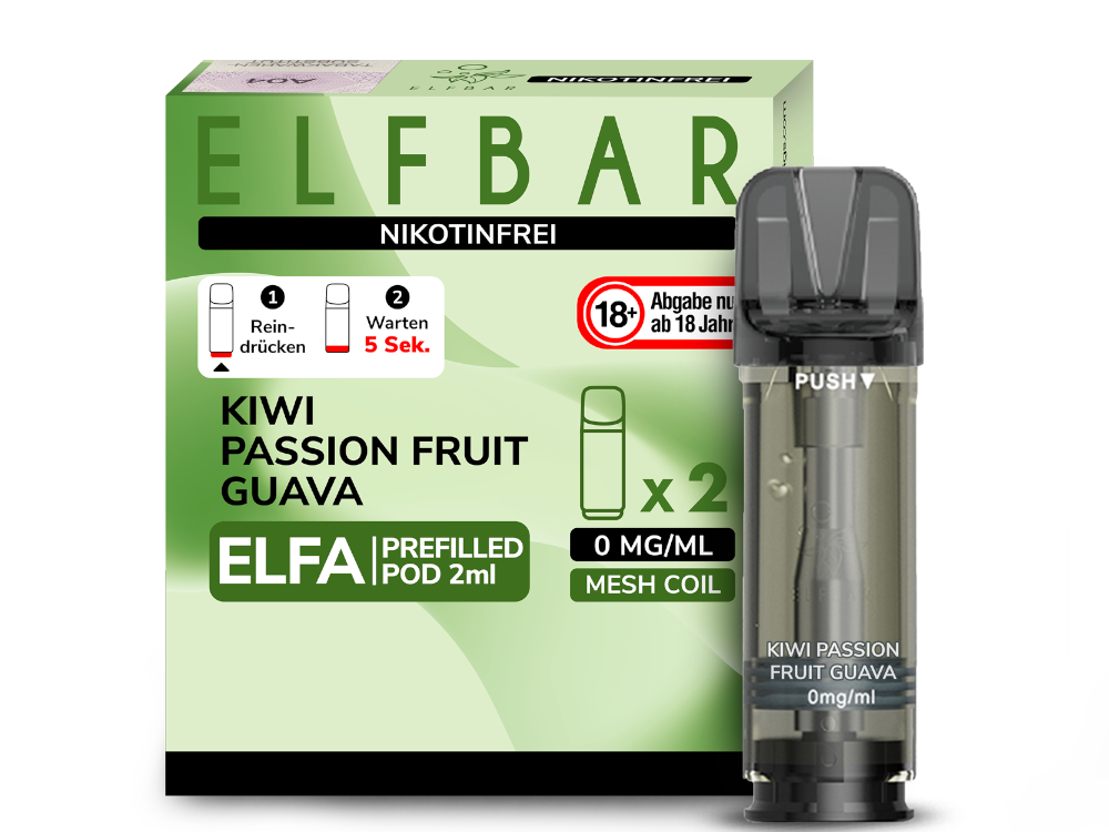 Elfbar - Elfa Pod Kiwi Passion Fruit Guava 0 mg/ml (2 Stück pro Packung) 10er Packung