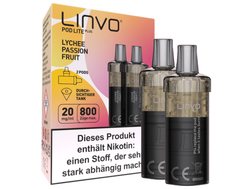 [LBEWPLP20-LY-K] Linvo - Pod Lite Plus Cartridge Lychee Passionfruit 20 mg/ml (2 Stück pro Packung) 300er Packung